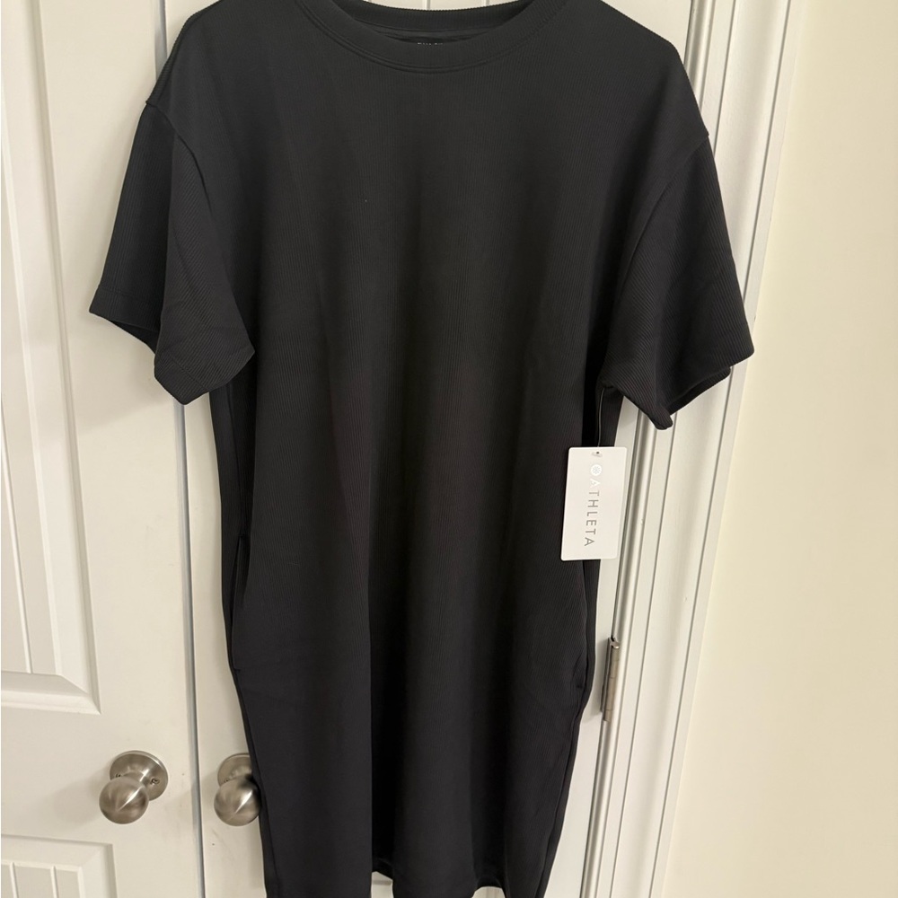 Athleta Dark Grey Ribbed Short Sleeve T-Shirt Dress